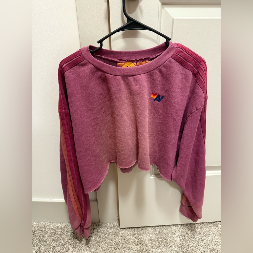 Aviator Nation Small Pink Stripped Cropped Sweatshirt. 💕⚡️